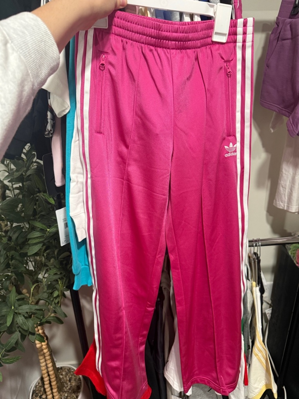 adidas Girls Hot Pink Joggers with White Three Stripes